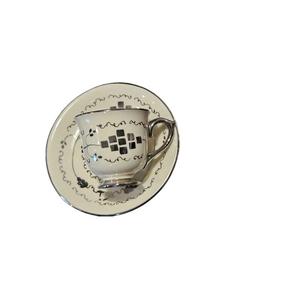 Vintage Demitasse Teacup & Saucer Singed Cumbow Silver Gilded Hand-Painted - Picture 13 of 14